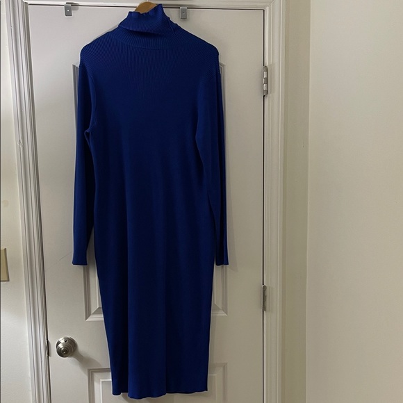Elegant Blue Turtleneck Dress - Picture 2 of 5